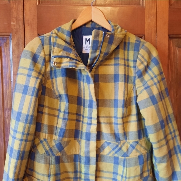 Vintage Y2K Xhilaration wool blend green blue plaid zipper front pea coat size M - Picture 2 of 14